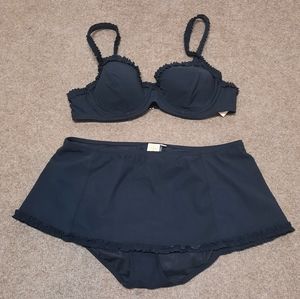 TORY BURCH Black Bikini Top (L) and Bottoms (M)